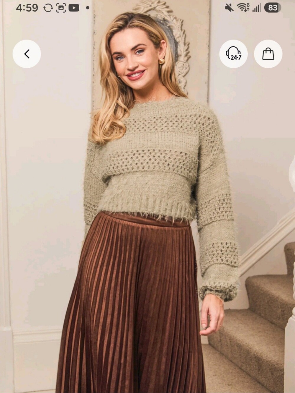 Cupshe Olive Open-Stitch Fuzzy Cropped Sweater